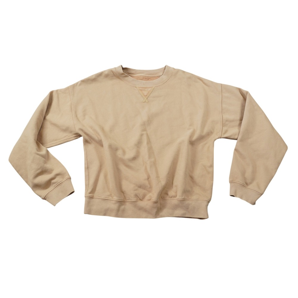 American Eagle Womens XS Tan Fleece Crew Neck Sweatshirt Relaxed‎ Fit Pullover